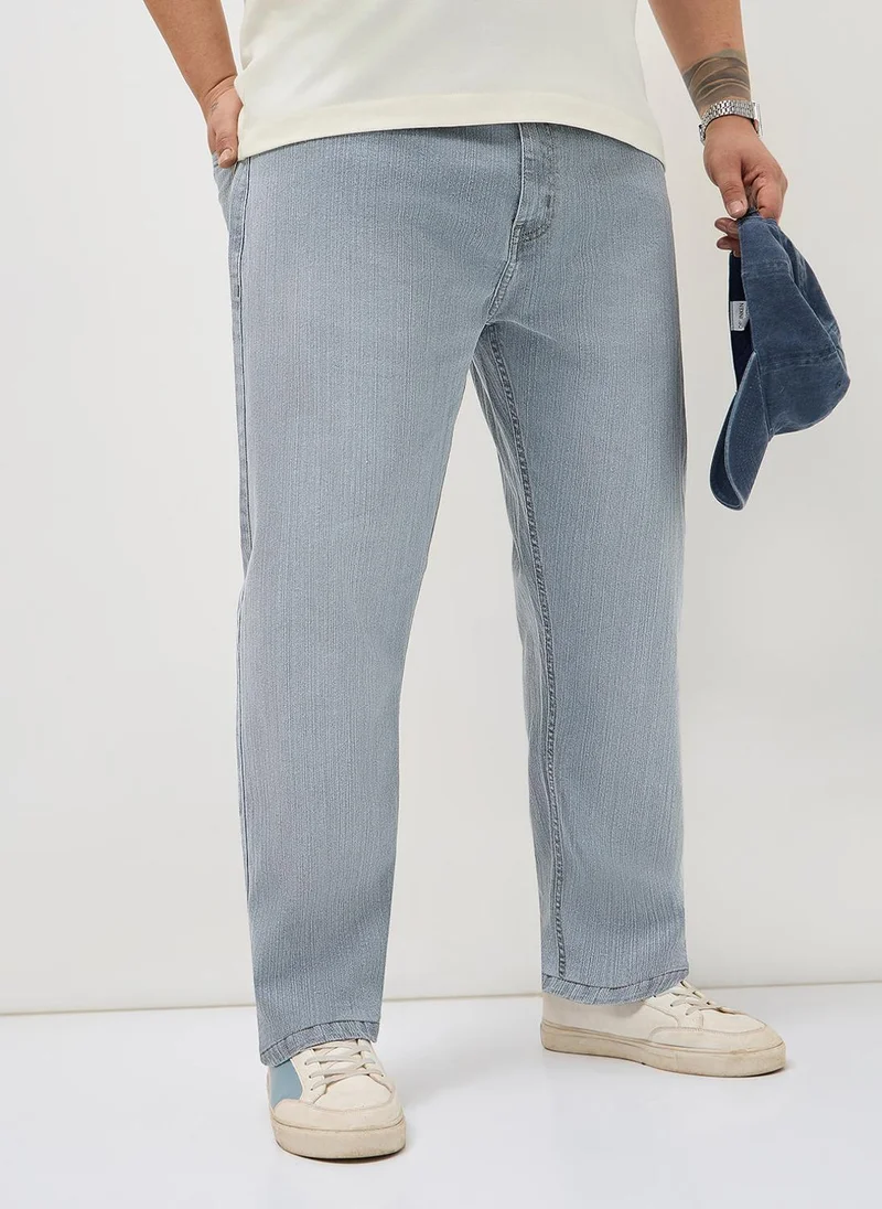 Urbano Plus Men's Light Grey Straight Fit Washed Denim Jeans Stretchable
